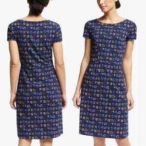 Boden Phoebe Cotton Dog Pattern Jersey Pocket Dress in French Navy Rufus Print